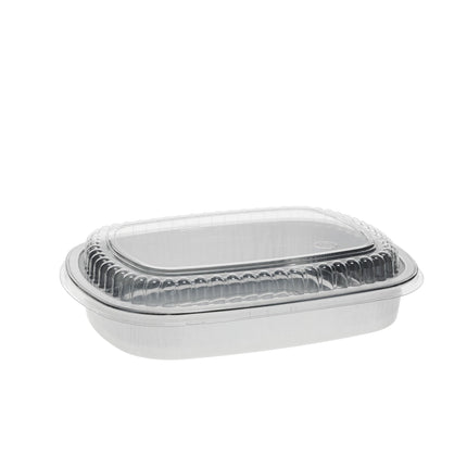 Pactiv® Aluminum Classic Carry-Out Container with PET Dome Lid, 60oz, Silver/Clear, 50/Case-B2B Discounters