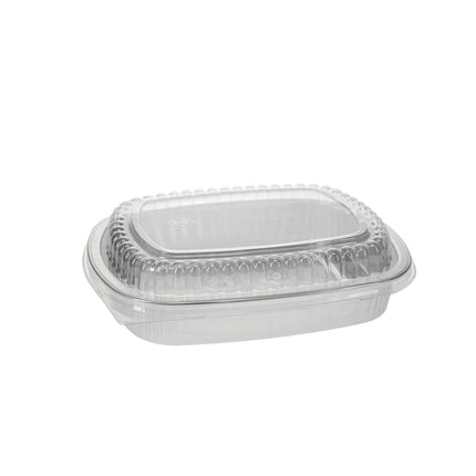 Pactiv® Aluminum Classic Carry-Out Container with PET Dome Lid, 46oz, Silver/Clear, 50/Case-B2B Discounters
