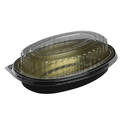 Pactiv® Aluminum Classic Carry-Out Oval Container with OPS Dome Lid, 16oz, Black/Gold/Clear, 100/Case-B2B Discounters