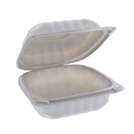 EarthChoice® Hinged Lid Container, MFPP, 6" X 6" X 3", White, 400/Case-B2B Discounters