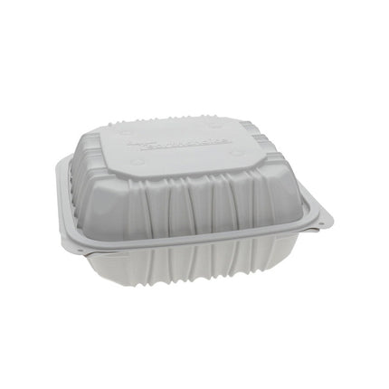 EarthChoice® Vented 3-Compartment Hinged Lid Container, MFPP, 8.5" X 8.5", White, 146/Case-B2B Discounters