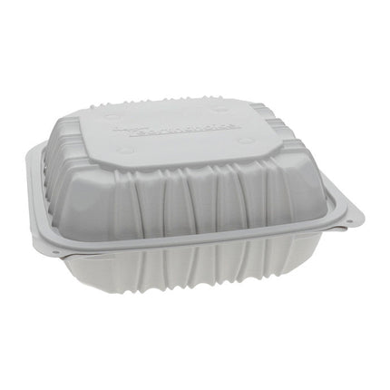 EarthChoice® Vented Hinged Lid Container, MFPP, 8.5" X 8.5, White, 146/Case-B2B Discounters