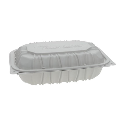 EarthChoice® Shallow Vented Hinged Lid Container, MFPP, 9" X 6", White, 170/Case-B2B Discounters