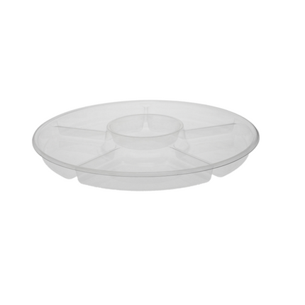 Pactiv® 5-Compartment Round Platter, 16", Clear, 25/Case-B2B Discounters