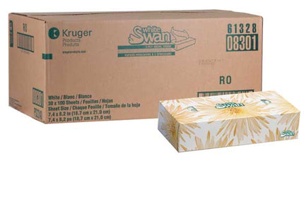 White Swan® Facial Tissue, 2 Ply, White, 100 Sheets, 30/Case, Made in Canada-B2B Discounters