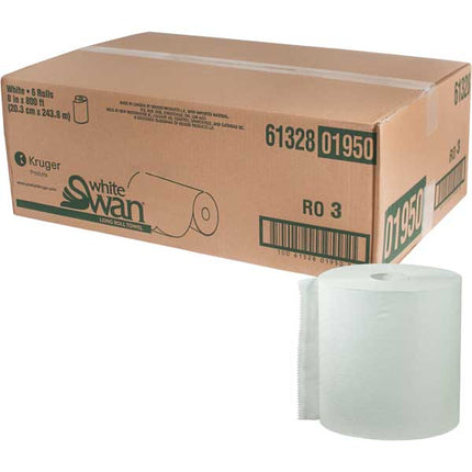 White Swan® Long Roll Towel, 1 Ply, White, 800', 6/Case-B2B Discounters