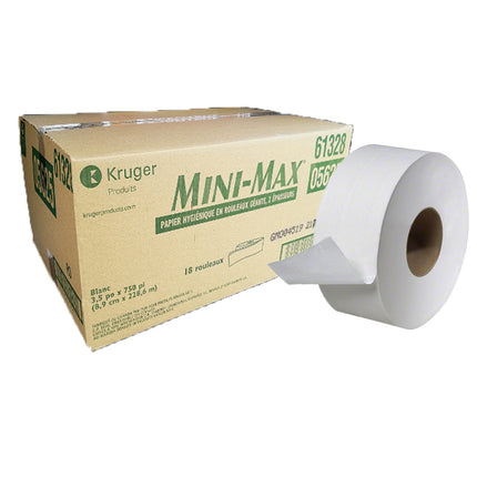Mini-Max® Jumbo Bathroom Tissue Roll, 2 Ply, White, 750", 18 Rolls/Case-B2B Discounters