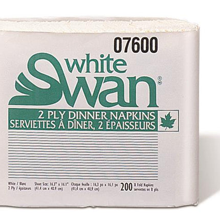 White Swan® 2 Ply Dinner Napkins, 8 Fold, White, 200 Napkins per Pack, 16/Case-B2B Discounters