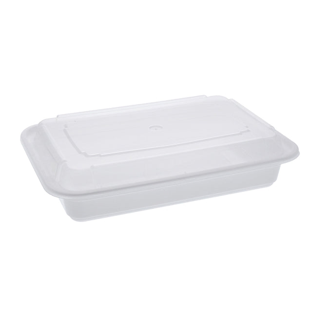 Pactiv® VERSAtainer Rectangular Container & Lid, 38oz, White, PP, 150/Case-B2B Discounters