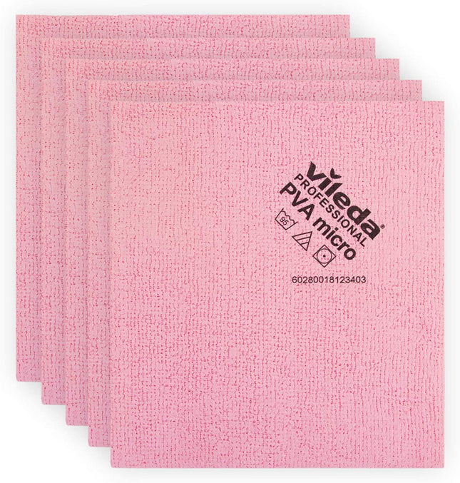 Vileda® Highly Absorbent Cleaning Cloth, Red, 15"x14", PVA-Coated Microfiber, 5/Pack-B2B Discounters