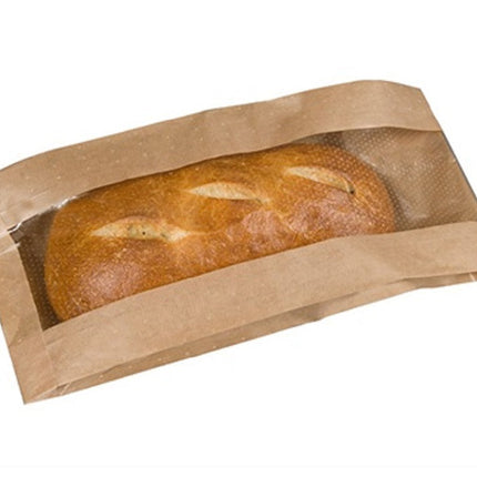 Delux Cello Window Bread Bag, Kraft, 6" X 4" X 12", 1000/Case-B2B Discounters