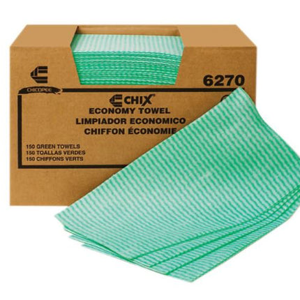 Chix® Economy Light Towel in Self Dispensing Carton, Green Wavy Line, 150 Towels/Case-B2B Discounters