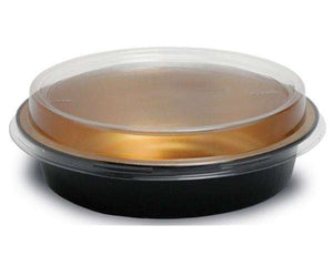HFA® Handi-Stax Round Container with Dome Lid, Black and Gold, 9", 50/Case-B2B Discounters