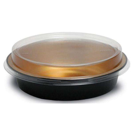 HFA® Handi-Stax Round Container with Dome Lid, Black and Gold, 9", 50/Case-B2B Discounters