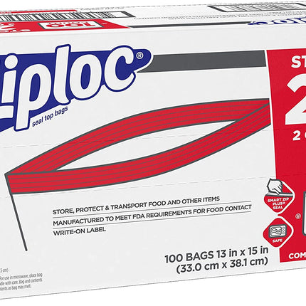 Professional Ziploc® Storage Bags, For Food Organization and Storage, Double Zipper, 2gal, 100/Box-B2B Discounters