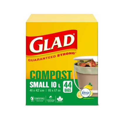 Glad® Kitchen Compostable Bags, 2.6gal, Green, Febreze Fresh Lemon, 12 Bags/case-B2B Discounters