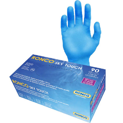 Ronco® Nitrile Gloves, Sky Touch, Blue, Powder Free, XX-Large, 90/Box-B2B Discounters