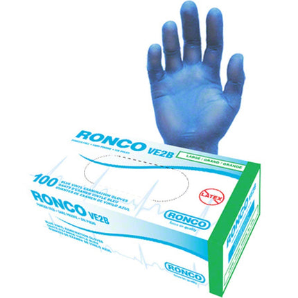 Ronco® Vinyl Gloves, Medical, Blue, Powder Free, Large, 100/Pack-B2B Discounters