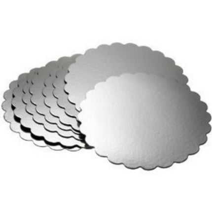 Enjay Cake Board, 10" X 0.70", Silver, Scalloped Edge, 150/Case-B2B Discounters