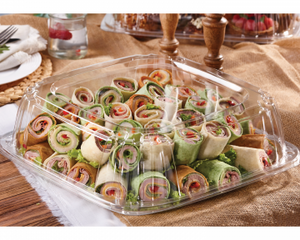 Sabert® UltraStack® Square Platter with 3" Dome Lid, 16", Clear, 25/Case-B2B Discounters
