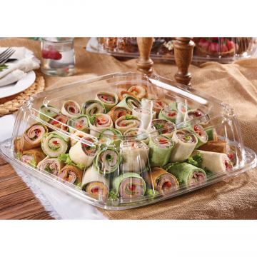 Sabert® UltraStack® Square Platter with 3" Dome Lid, 16", Clear, 25/Case-B2B Discounters