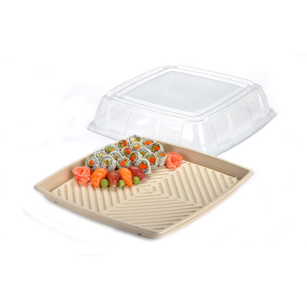 Sabert® Lid For 16" Square Pulp Platter, PET, Clear, 25/Case-B2B Discounters