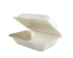 Hy Pax Clamshell Bagasse, 9" X 6" X 3", White, 50/Pack, 4 Packs/Case-B2B Discounters