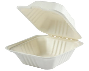 511 Food Service™ Bagasse Hamburger Clamshel, 1-Compartment, 6" X 6", 125/Pack, 4 Packs/Case-B2B Discounters