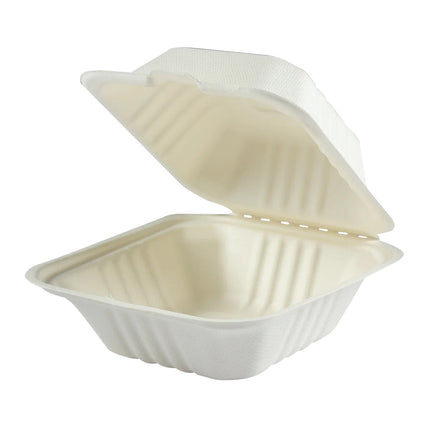 511 Food Service™ Bagasse Hamburger Clamshel, 1-Compartment, 6" X 6", 125/Pack, 4 Packs/Case-B2B Discounters