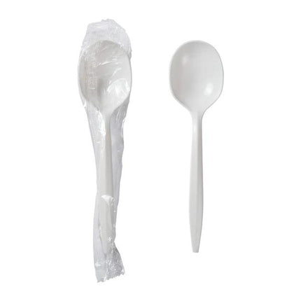 511 Food Service™ Soup Spoon Individually Wrapped, White, Polypropylene, 1000/Case-B2B Discounters