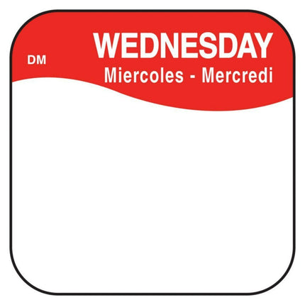 Daymark® DissolveMark® Label Roll, Blank Wednesday, 1" X 1", Red/White, 1/Roll-B2B Discounters