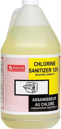 Choice Line 12% Chlorine Sanitizer, Yellow, 4 L, 4 Jugs/Case-B2B Discounters