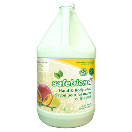 SafeBlend® Hand and Body Soap EcoLogo Certified Recyclable Mango Papaya 4L, 5.5"x5.5"x12.5", Case Of 4, Canada-B2B Discounters