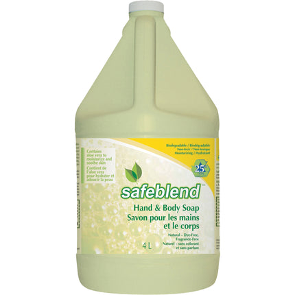 SafeBlend® Hand And Body Soap, Fragrance Free, Yellow, 4 Liter, 4/Case, Made in Canada-B2B Discounters