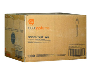 EcoSystems® Wooden Fork, Brown, Individually Wrapped, 100/Bag, 10 Bags/Case-B2B Discounters