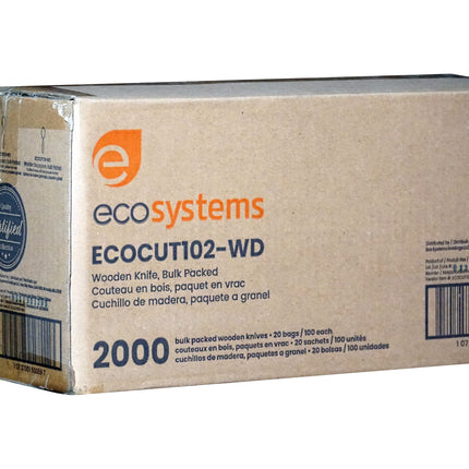 EcoSystems® Wooden Knives, Brown, Bulk Packed, 100/Bag, 20 Bags/Case-B2B Discounters