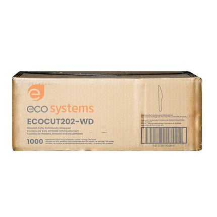 EcoSystems® Wooden Knife, Brown, Individually Wrapped, 100/Bag, 10 Bags/Case-B2B Discounters