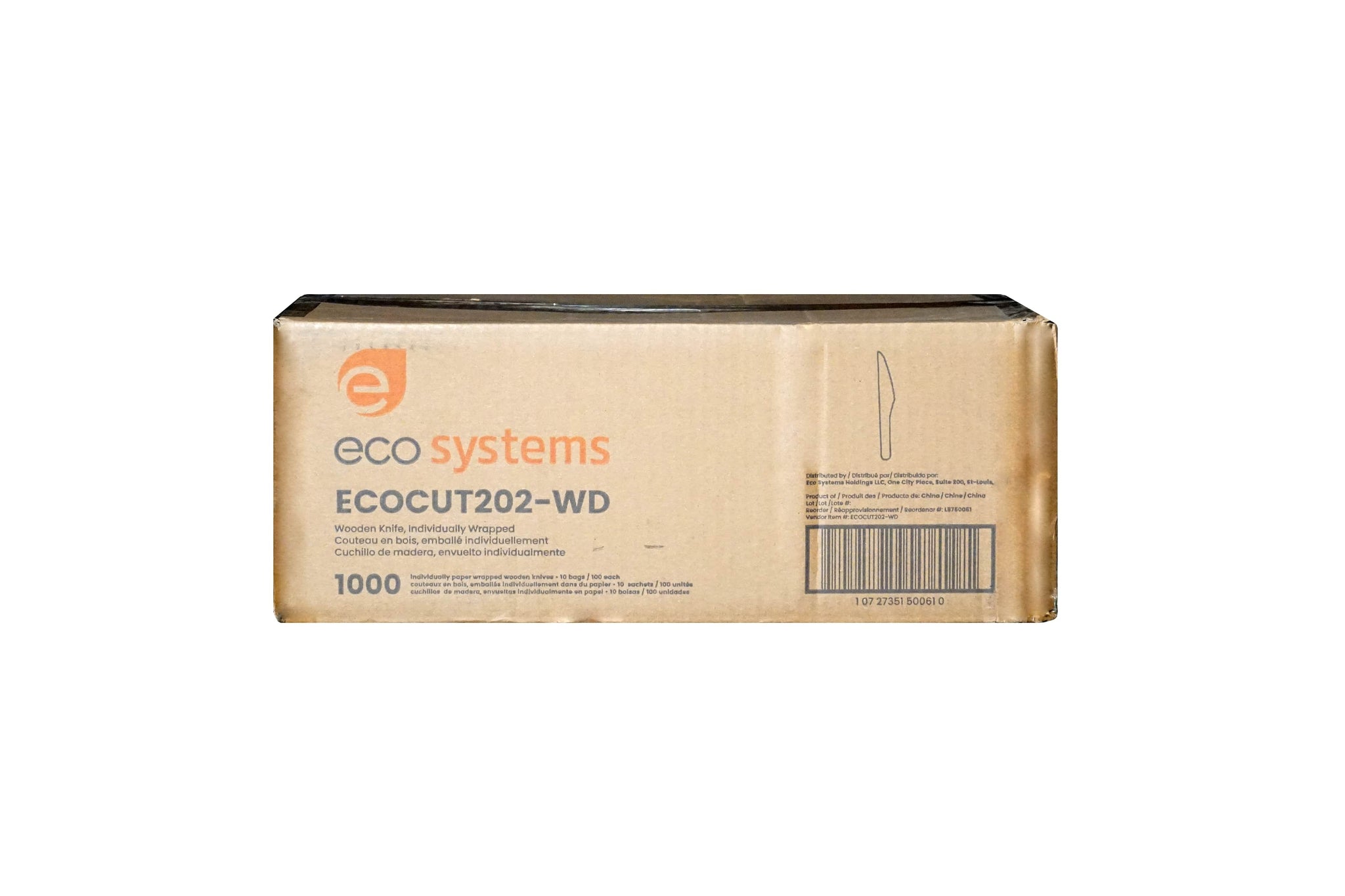 EcoSystems® Wooden Knife, Brown, Individually Wrapped, 100/Bag, 10 Bags/Case-B2B Discounters