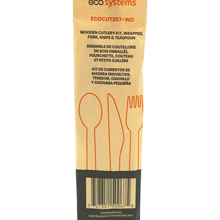 EcoSystems® Wrapped Wooden Cutlery Kit, Fork, Knife, Teaspoon, Brown, 500/Case-B2B Discounters