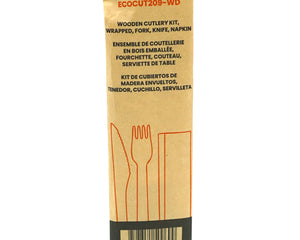 EcoSystems® Wrapped Wooden Cutlery Kit, Fork, Knife, Napkin, Brown, 500/Case-B2B Discounters
