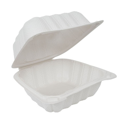 EcoSystems® 1 Compartment Hinged Container, 6" x 6", Ivory, 250/Case-B2B Discounters