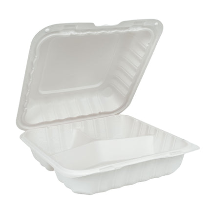 Ecosystems® Mfpp 3-Compartment Hinge Container, White, 8" X 8", 150/Case-B2B Discounters