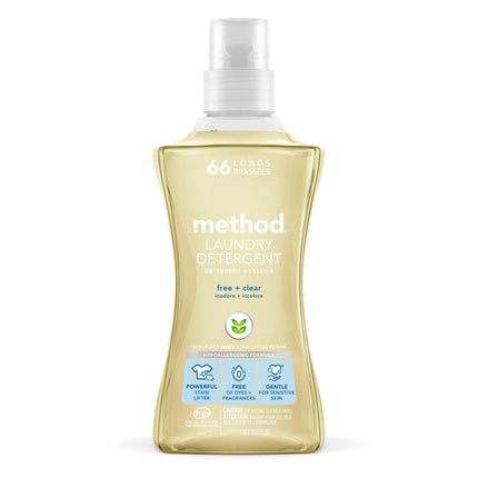 Method® Laundry Detergent, Free + Clear, 1.6L, 66 Loads, 4/Case-B2B Discounters