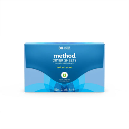 Method® Dryer Sheets, Fresh Air, 80/Box, 6 Boxes/Case-B2B Discounters