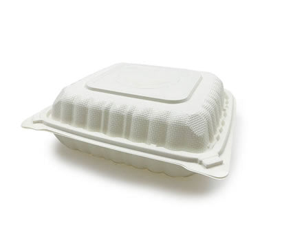 PCMPACK Hinged Clamshell Container, 9" X 9" X 3", White, 120/Case-B2B Discounters