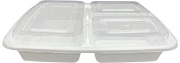 3-Compartment Rectangular Plastic Container, 39oz, White, 150/Case-B2B Discounters