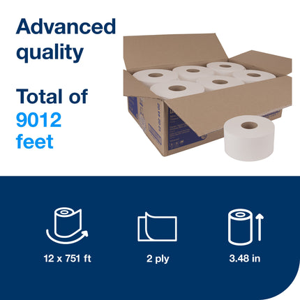 Rouleau de papier toilette Tork Advanced Mini Jumbo - 2 épaisseurs, blanc, 751 pi, 12/caisse