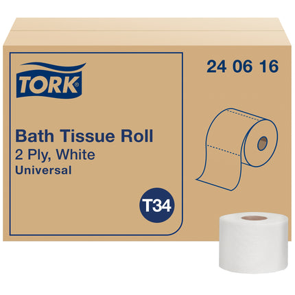 Tork Universal Bath Tissue Roll - White, 2 Ply, 48 Rolls/Case