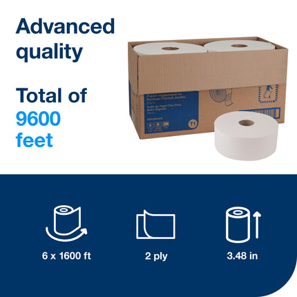 Tork Advanced Jumbo Bath Tissue Roll - White, 2 Ply, 1600', 6 Rolls/Case