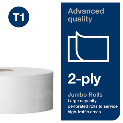 Tork Advanced Jumbo Bath Tissue Roll - White, 2 Ply, 1600', 6 Rolls/Case